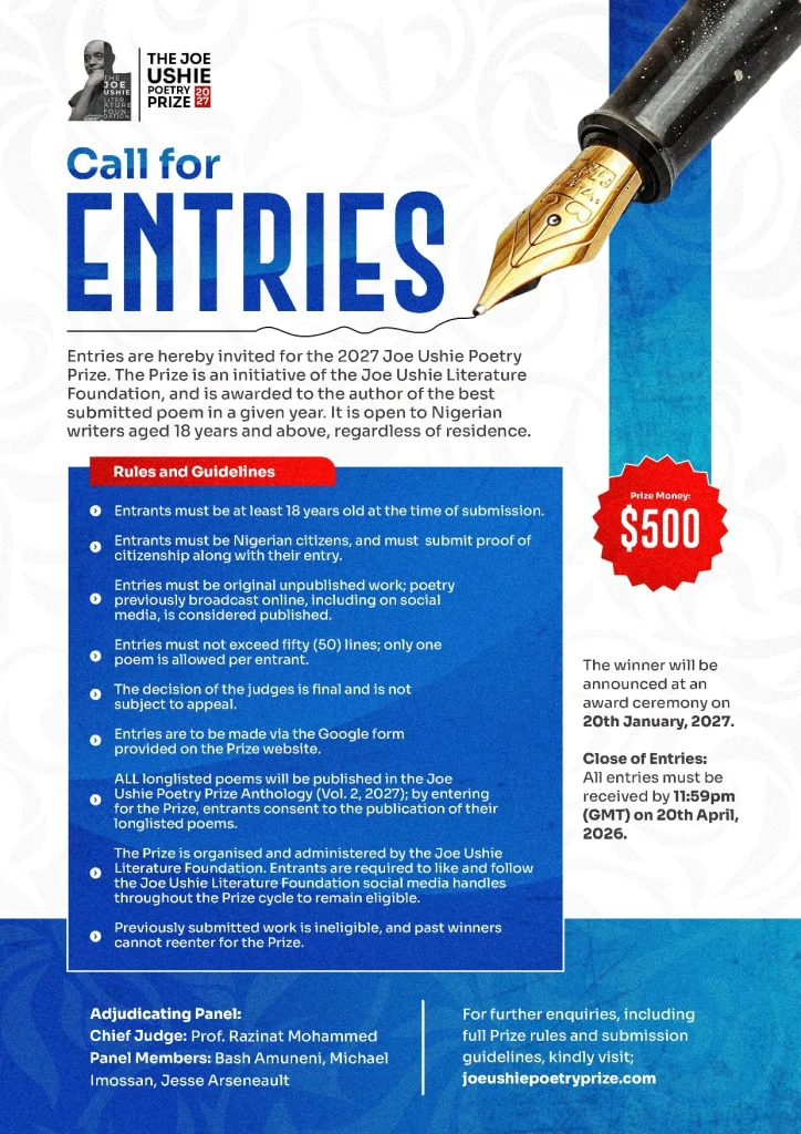 Call for Entries: 2027 Joe Ushie Poetry Prize